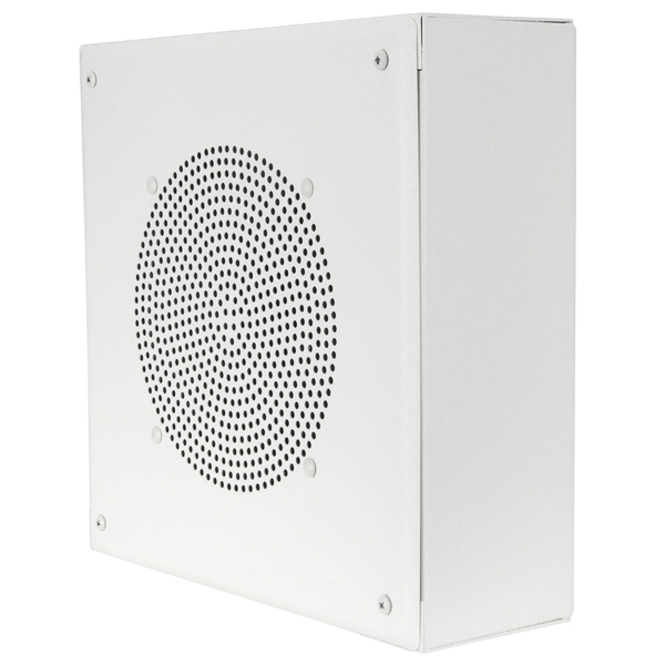 SYSTEM 1 SQUARE, WALL MOUNT, 8" O.D. SPEAKER,
5W-25/70V TRANSFORMER, WHITE POWDER COAT FINISH
